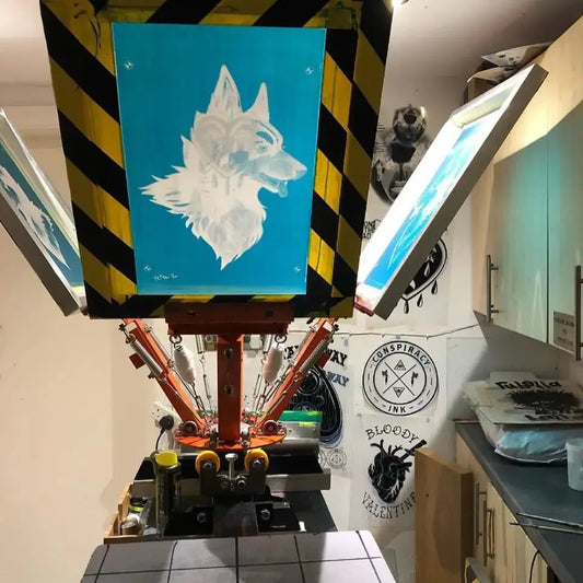 Screen printing carousel, Titan 4 colour carousel, screen printing machine.